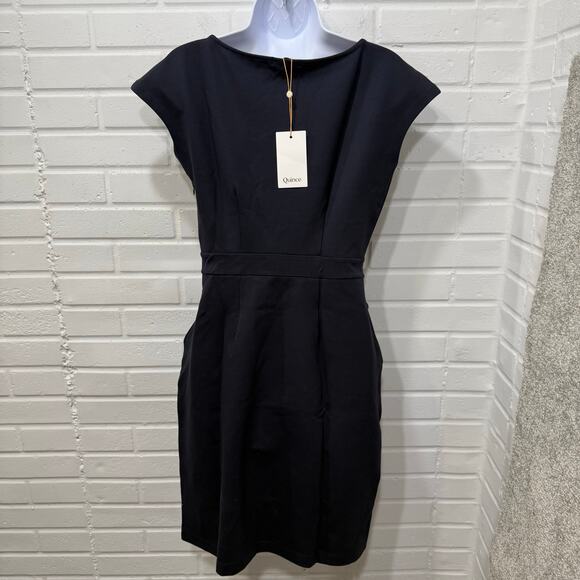 Quince NWT Ultra Stretch Ponte Cap Sleeve Dress Navy Blue Sheath Sml Classic - Picture 6 of 14